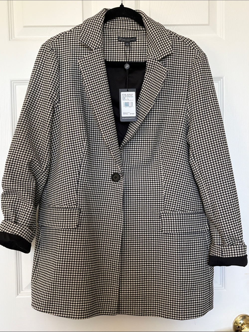 Adrianna Papell Black & White Houndstooth Single-Button Blazer